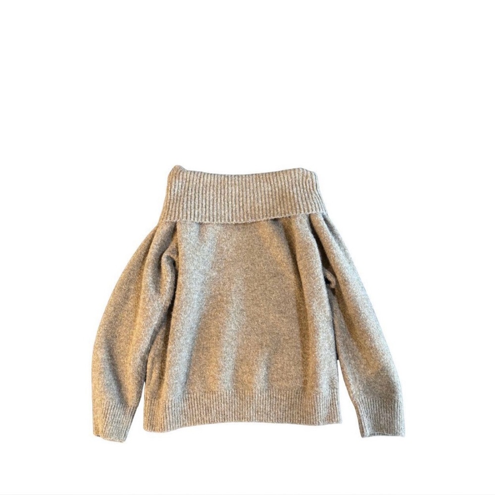 Oversized Off-Shoulder Knit Sweater Camel Tan Size M